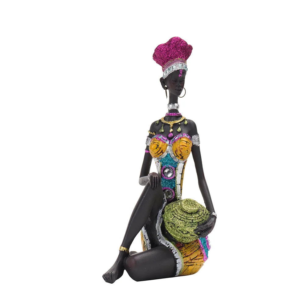 Abstract African Black Women Sculpture | Resin Art Figurine for Home, Wine Cabinet & Coffee Shop Decor