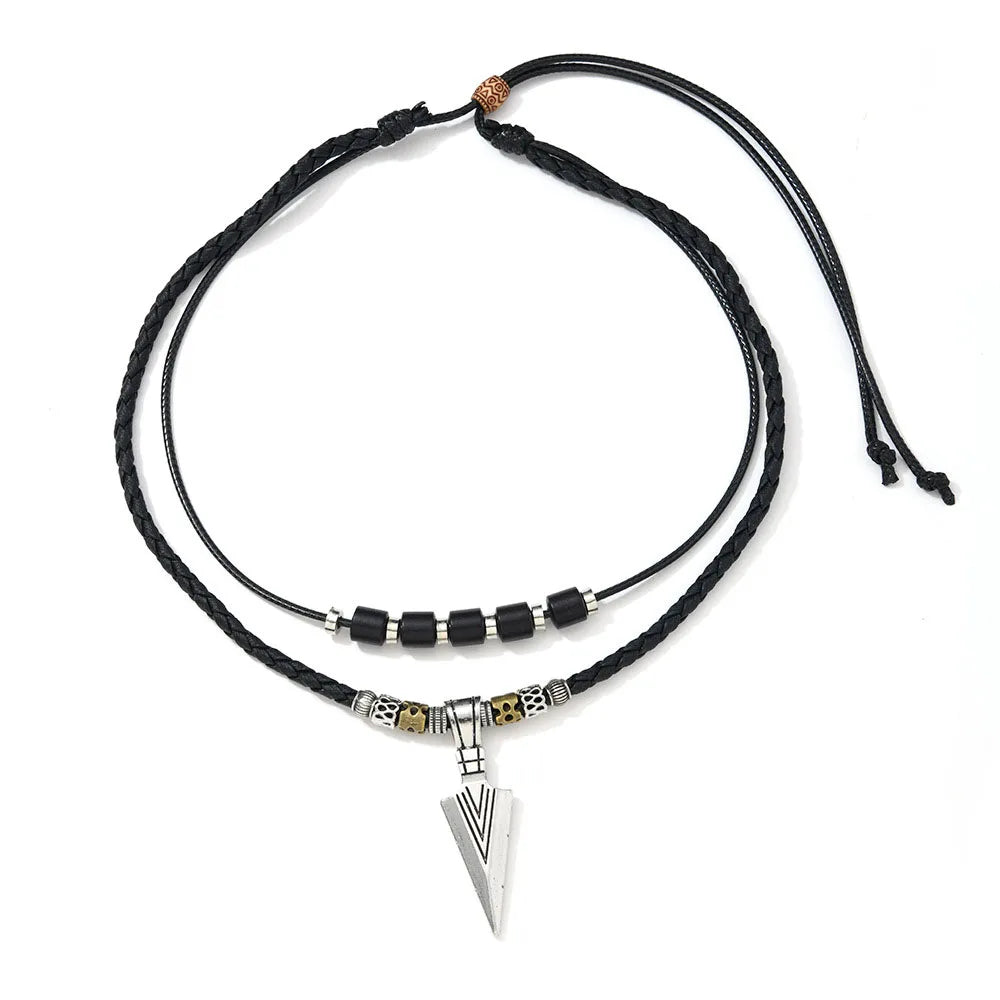 FBA Men's Viking Arrowhead Braided Leather Necklace | Boho Tribal Jewelry