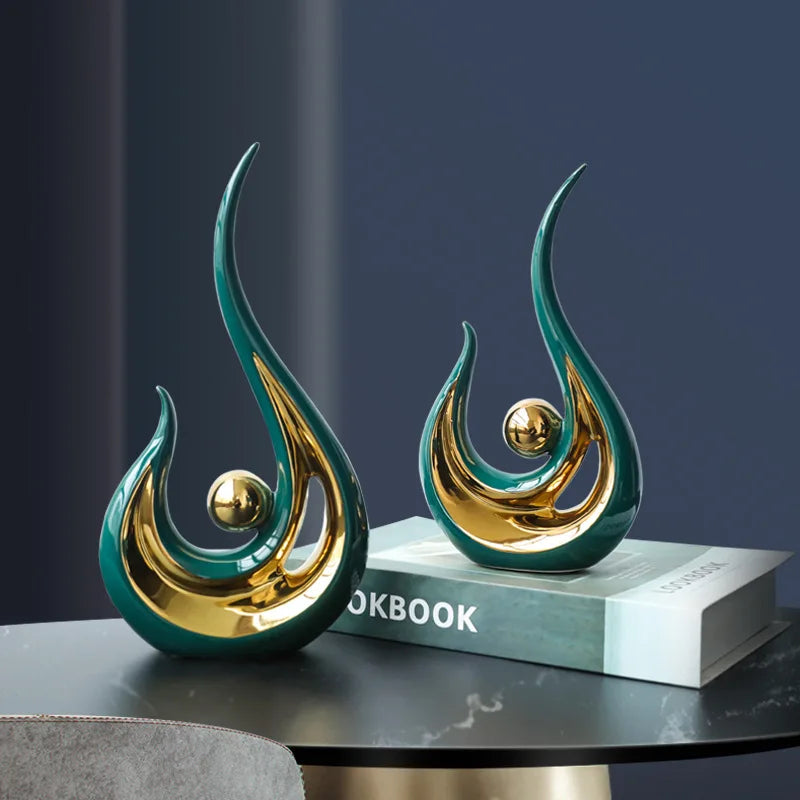 Nordic Abstract Ceramic Figurine | Light Luxury Sculpture for Living Room, Office & Home Decor
