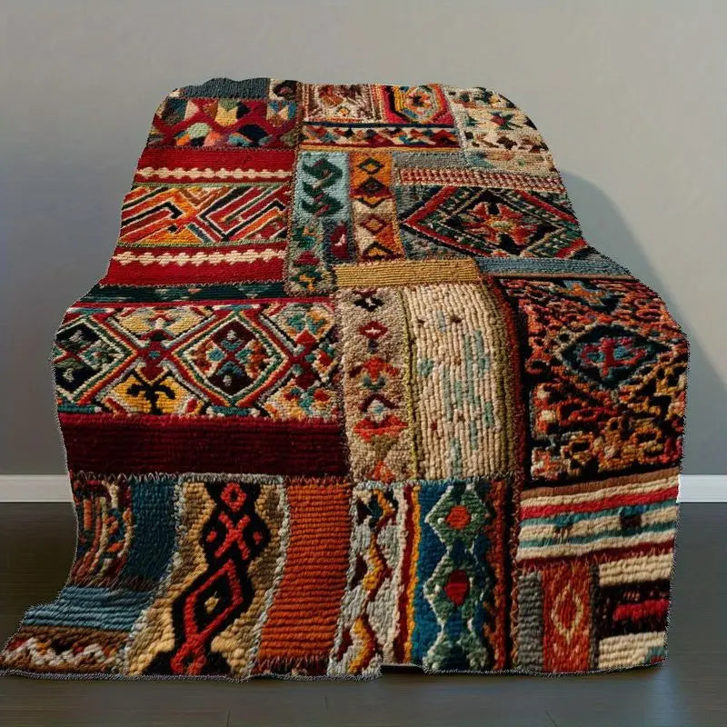 Persian Kilim Tribal Patchwork Flannel Throw Blanket – 5 Colors | FBA Vibes