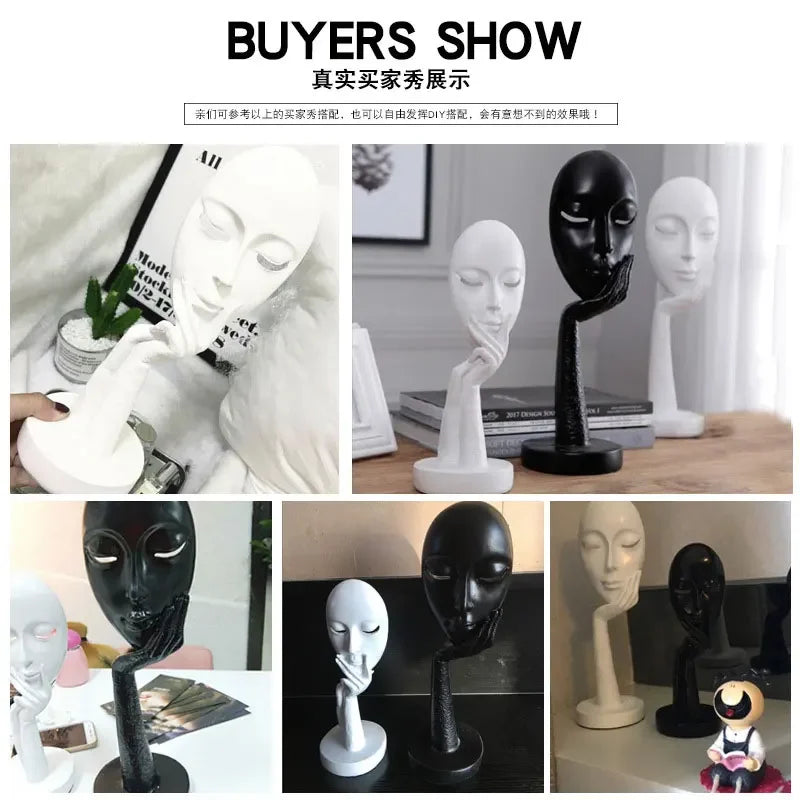 Resin Mask Art Sculpture | Modern Desk Ornament & Home Decor Statue