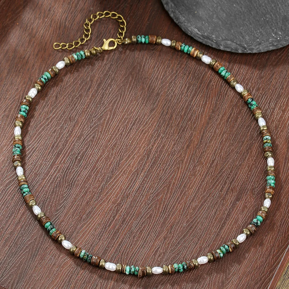 FBA Men's Ethnic Pearl Turquoise Beaded Necklace | Summer Jewelry