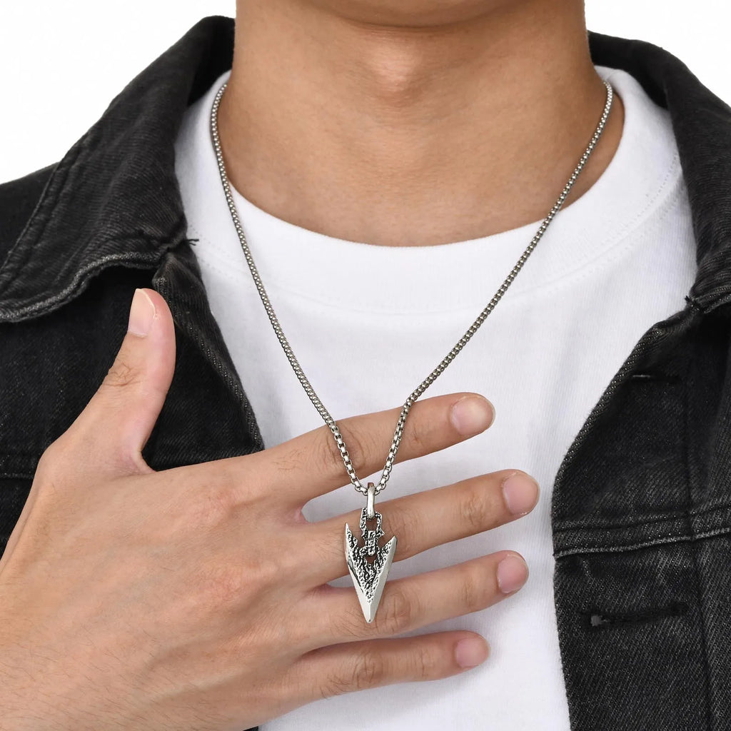 FBA Spear Point Arrowhead Necklace for Men | Stainless Steel Punk Jewelry