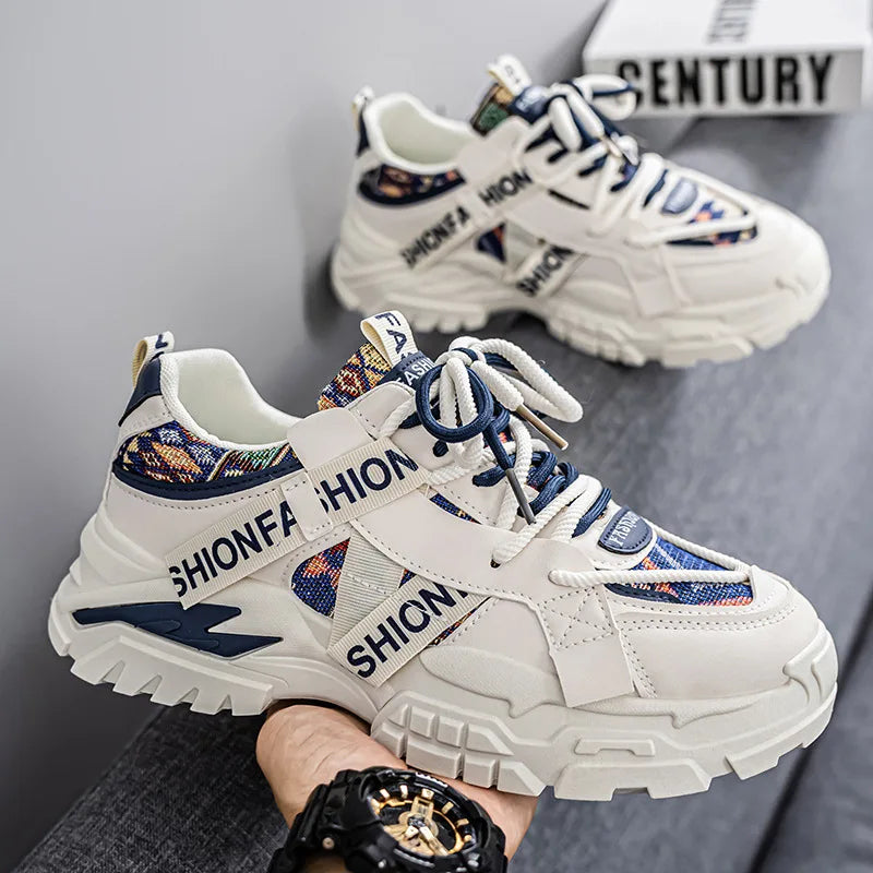 Men's Running Shoes 2025 New Summer Original Design Versatile Casual Thick Bottom Heightening Dad Trendy Sneakers PU Mesh Lin...