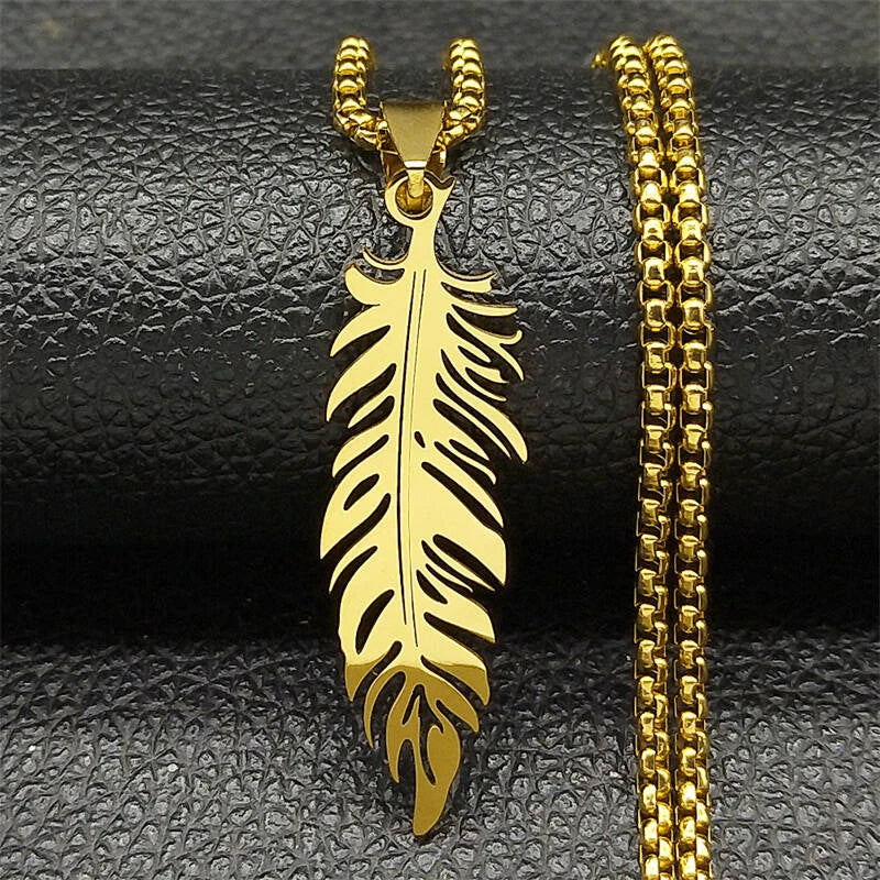 FBA Men's Stainless Steel Feather Pendant Necklace | Hip Hop Punk Jewelry