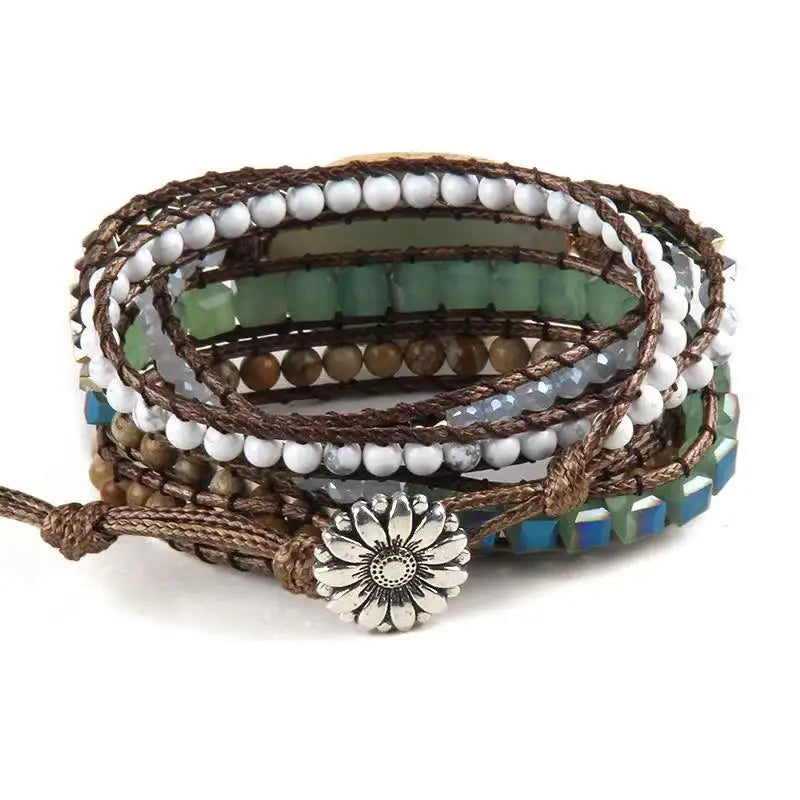 FBA Boho Mixed Natural Stone 5-Strand Wrap Bracelet | Women's Jewelry Gift