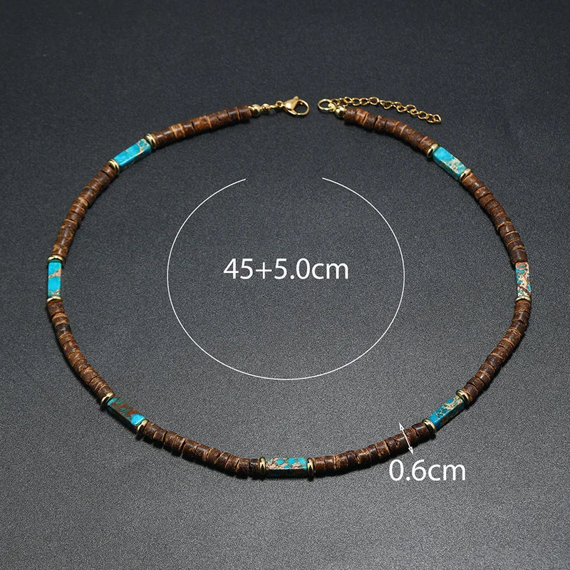 FBA Men's Wood Bead Natural Stone Necklace | Retro Summer Jewelry