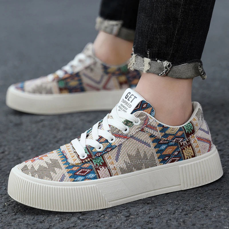 FBA Men's Retro Jacquard Low Top Trendy Shoes | National Style Korean Edition
