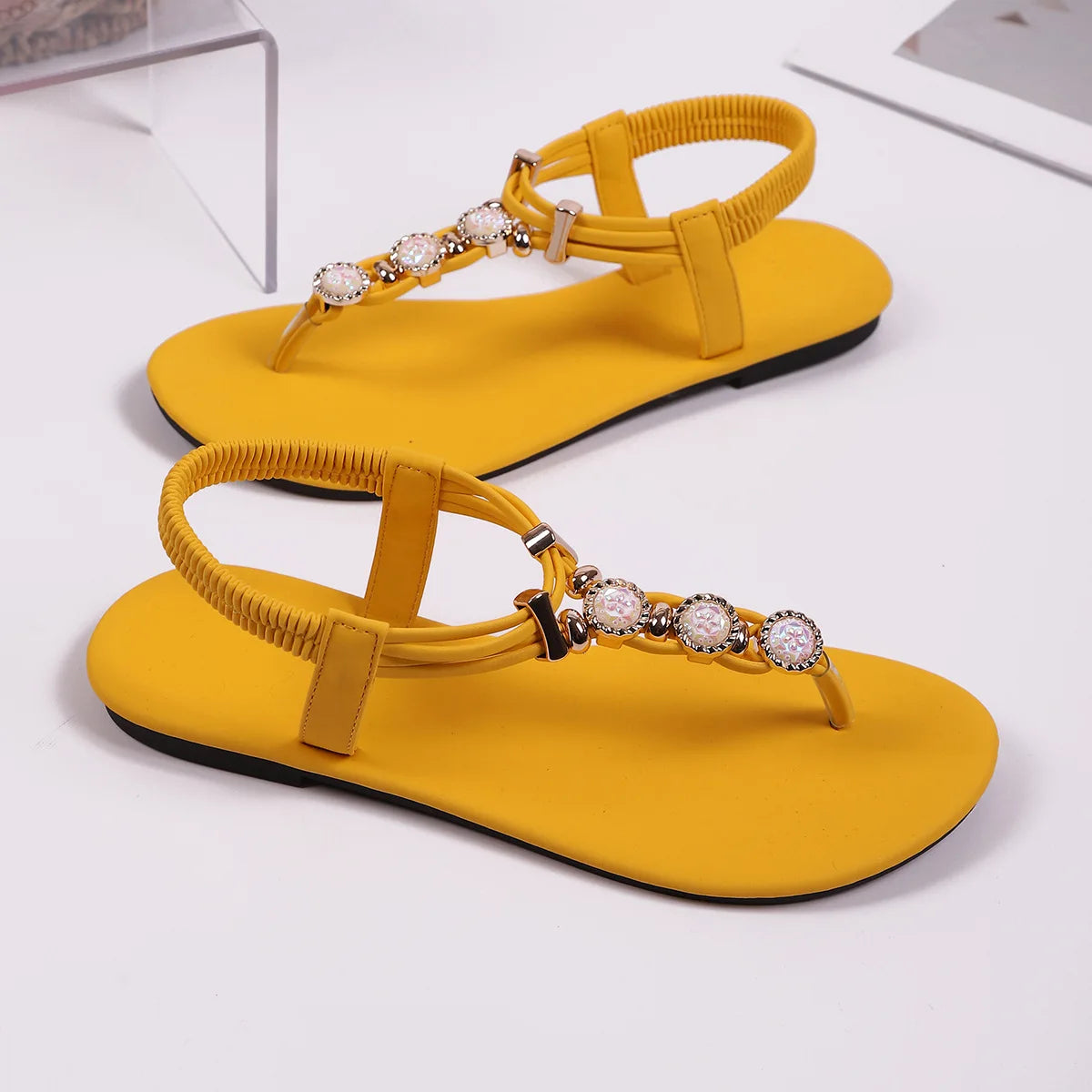 FBA Women's Handmade Beaded Fairy Style Flat Sandals | Plus Size Beach Shoes