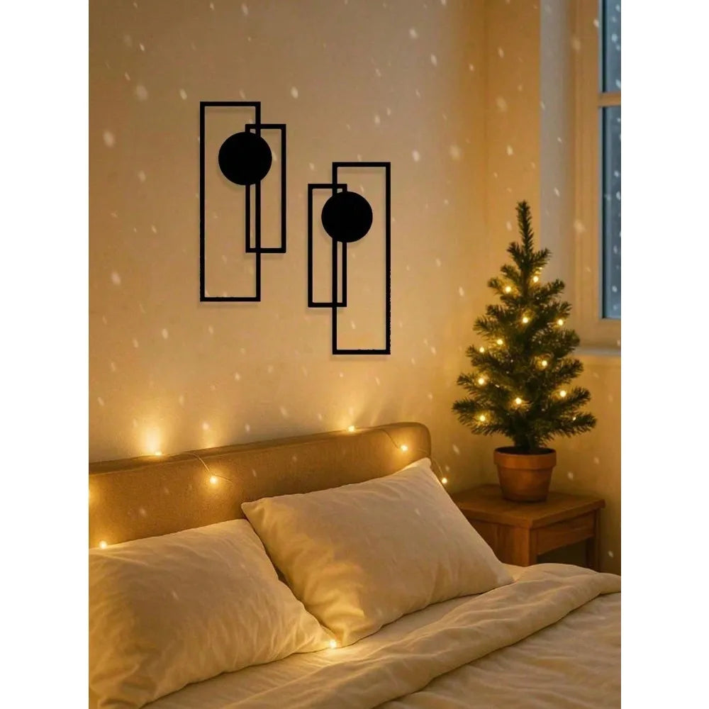 2-Piece Abstract Metal Wall Art | Gothic Line Sculpture Minimalist Black Wall Decor
