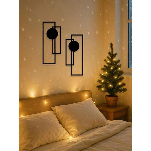 2-Piece Abstract Metal Wall Art | Gothic Line Sculpture Minimalist Black Wall Decor