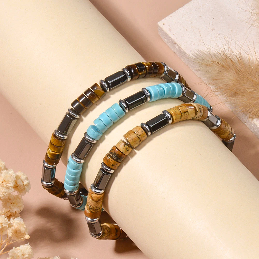 FBA Picture Jasper Hematite Beaded Stretch Bracelet | Men's Anniversary Gift