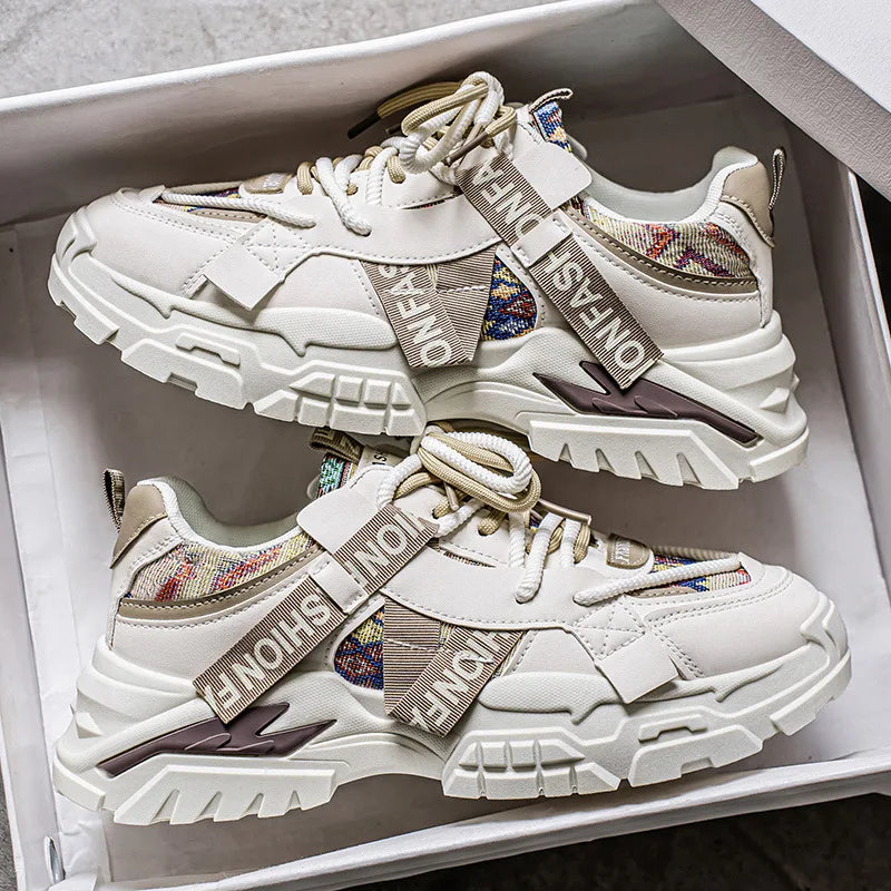 Men's Running Shoes 2025 New Summer Original Design Versatile Casual Thick Bottom Heightening Dad Trendy Sneakers PU Mesh Lin...