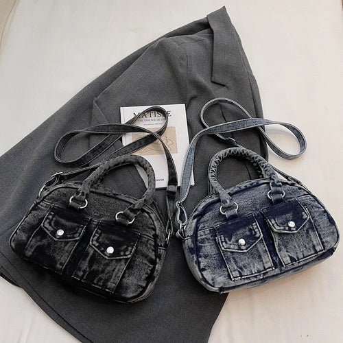 Denim Crossbody Satchel Bag for Women – Vintage Style Small Shoulder Handbag
