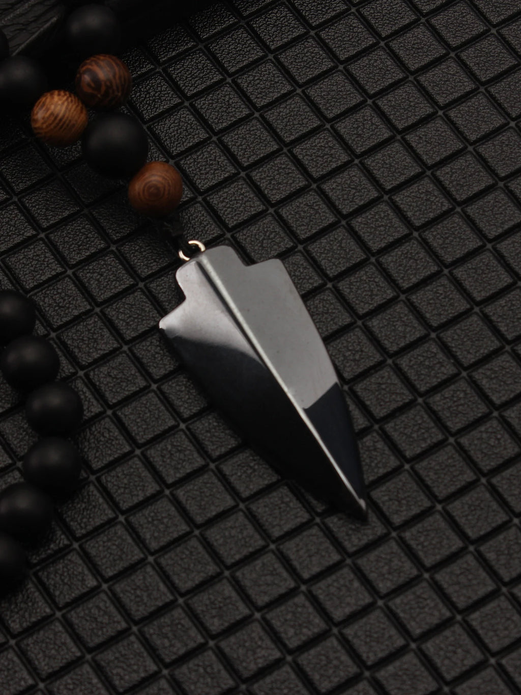 FBA 8mm Matte Black Wood Hematite Arrow Pendant Necklace | Unisex Boho Jewelry