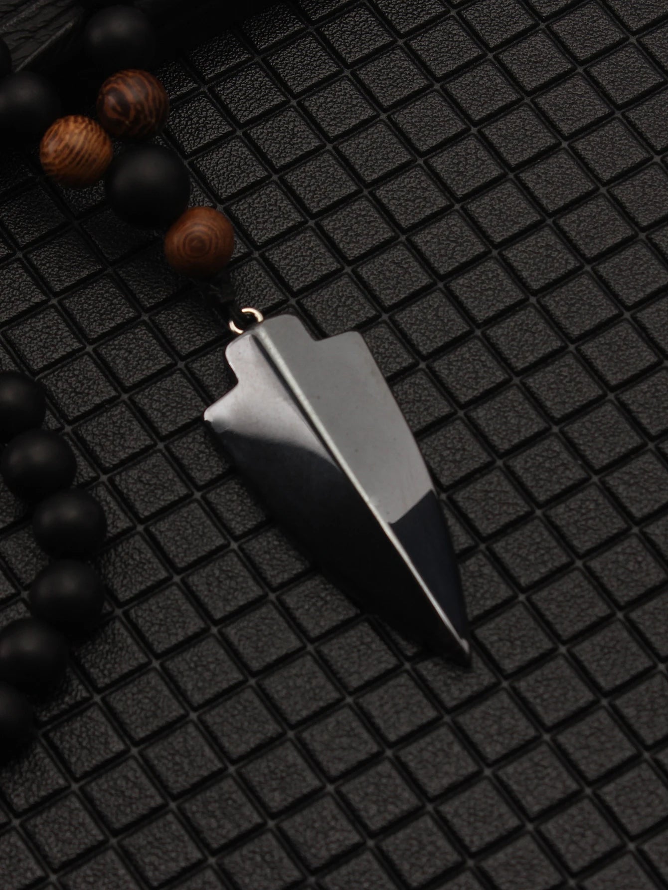 FBA 8mm Matte Black Wood Hematite Arrow Pendant Necklace | Unisex Boho Jewelry