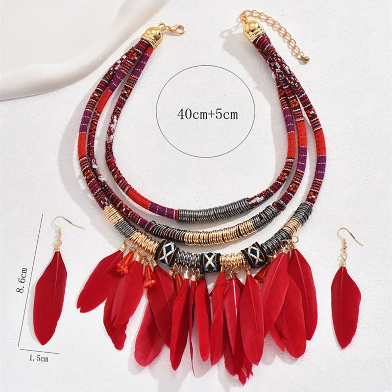 FBA Ethnic Feather Choker Necklace & Earring Set | Women's Jewelry