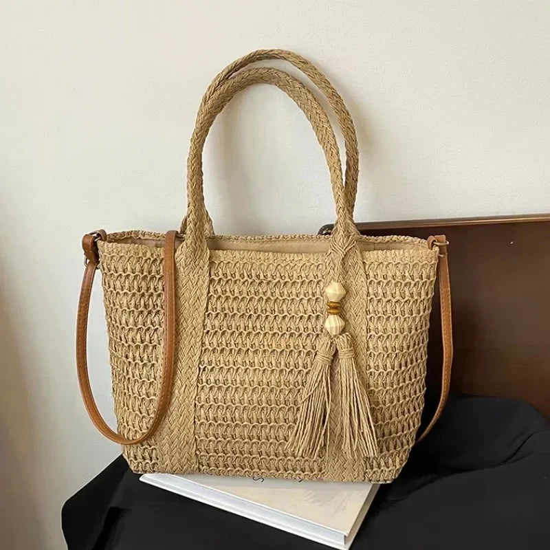 Straw Woven Summer Tote Bag for Women – Large Capacity Casual Vacation Shoulder Bag