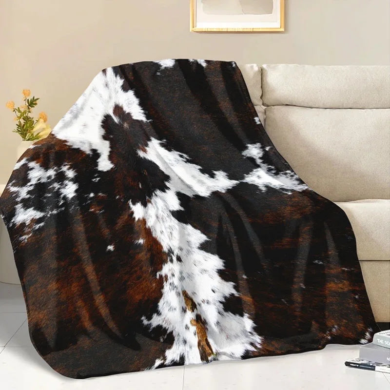 Cowhide Print Plush Blanket – Brown & White | FBA Vibes