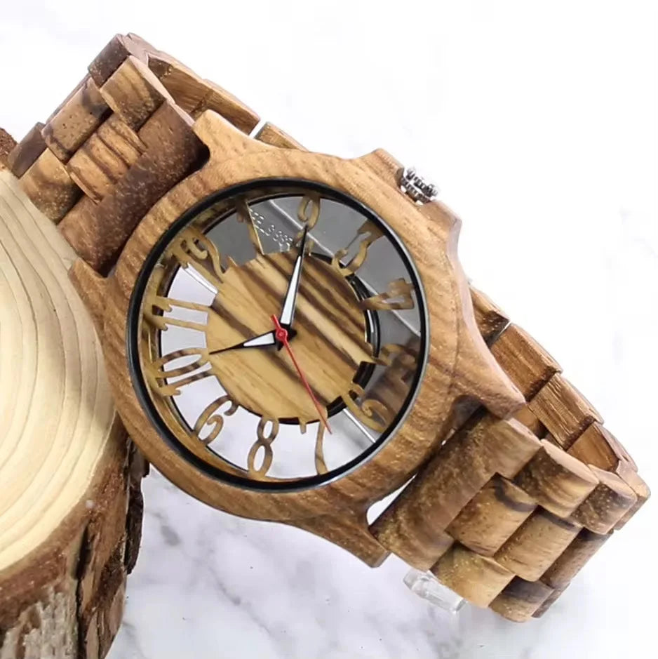 FBA Men's Handmade Engraved Wood Watch | Analog Quartz Wooden Wristwatch