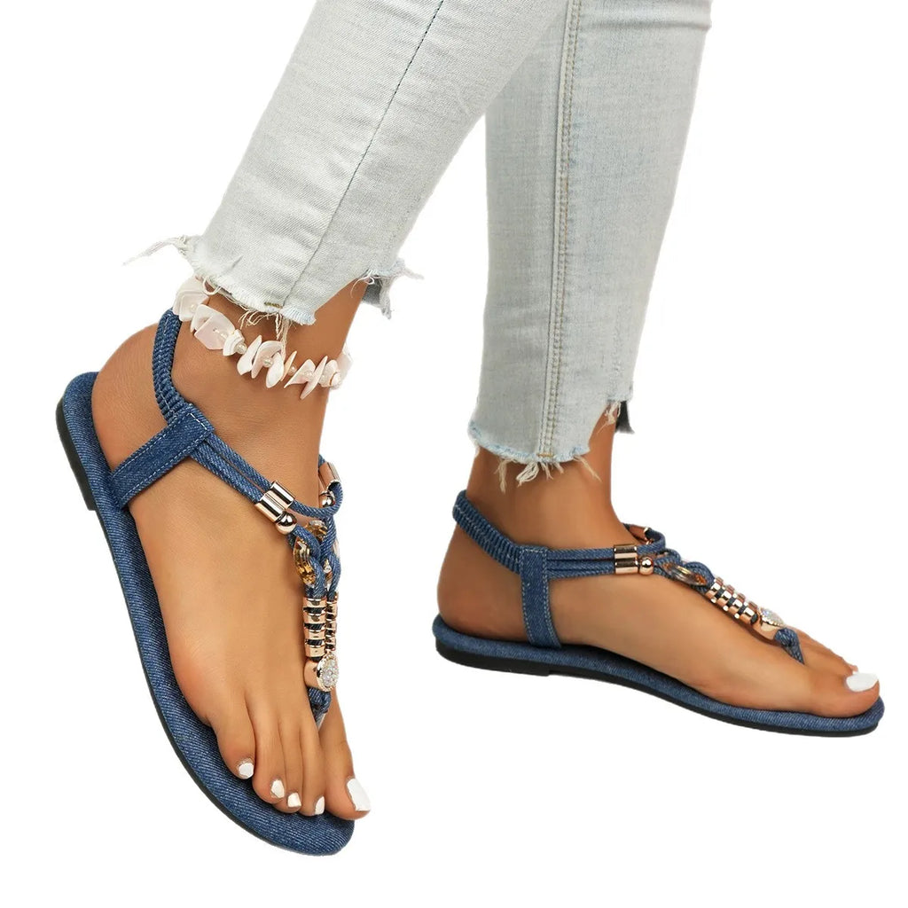 FBA Women's Bohemian Beaded Flat Sandals | Slip-On Beach Shoes