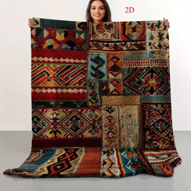 Persian Kilim Tribal Patchwork Flannel Throw Blanket – 5 Colors | FBA Vibes
