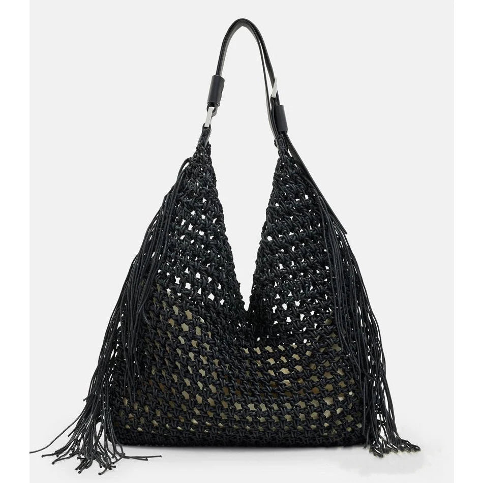 Handmade Woven Hollow-Out Tassel Tote Bag for Women – Bohemian Large Capacity Beach Shoulder Bag