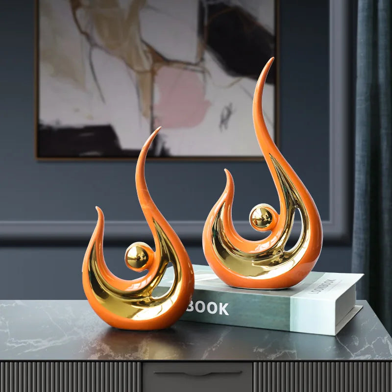Nordic Abstract Ceramic Figurine | Light Luxury Sculpture for Living Room, Office & Home Decor