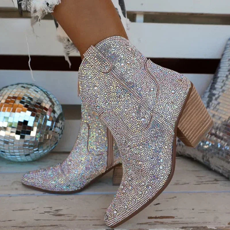 Women's Glitter Bling Chelsea Ankle Boot with Spike Heel | FBA Vibes