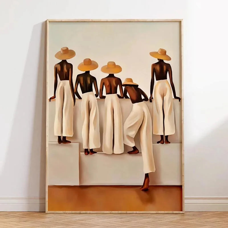 Modern Black Woman Canvas Print | Beige Boho Minimalist Feminine Wall Art