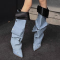 Women's Pleated PU Knee-High Knight Boot with Stiletto Heel