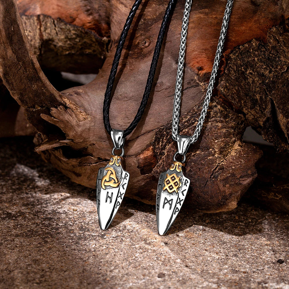 FBA Norse Runes Odin's Spear Gungnir Necklace | Viking Valknut Talisman Jewelry