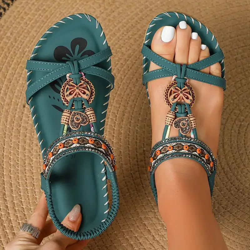 FBA Women's Bohemian Platform Flat Sandals | Plus Size Beach Shoes