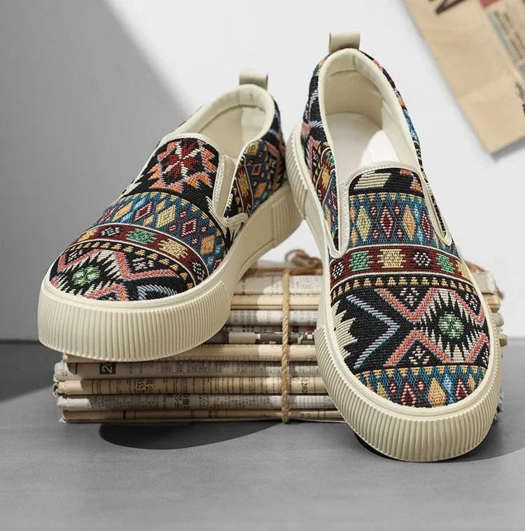 FBA Men's Canvas Printing Thick Platform Retro Sneakers | Elegant Breathable Casual Shoes