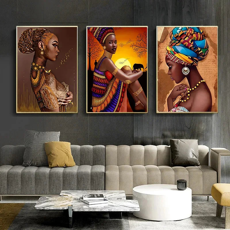 African Woman Canvas Painting | Black Women Wall Art Poster