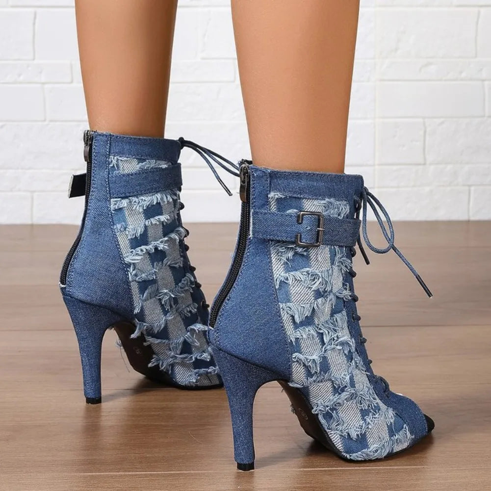 Women's Open Toe Strappy Cutout Sandal Boot — Stiletto Heel