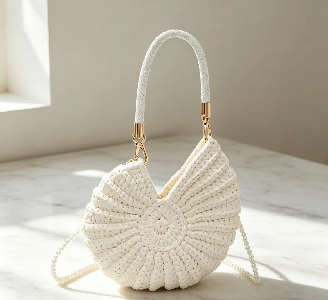 Hand Woven Shell Tote Bag with Chain Shoulder Strap – Large Capacity Bohemian Beach Bag