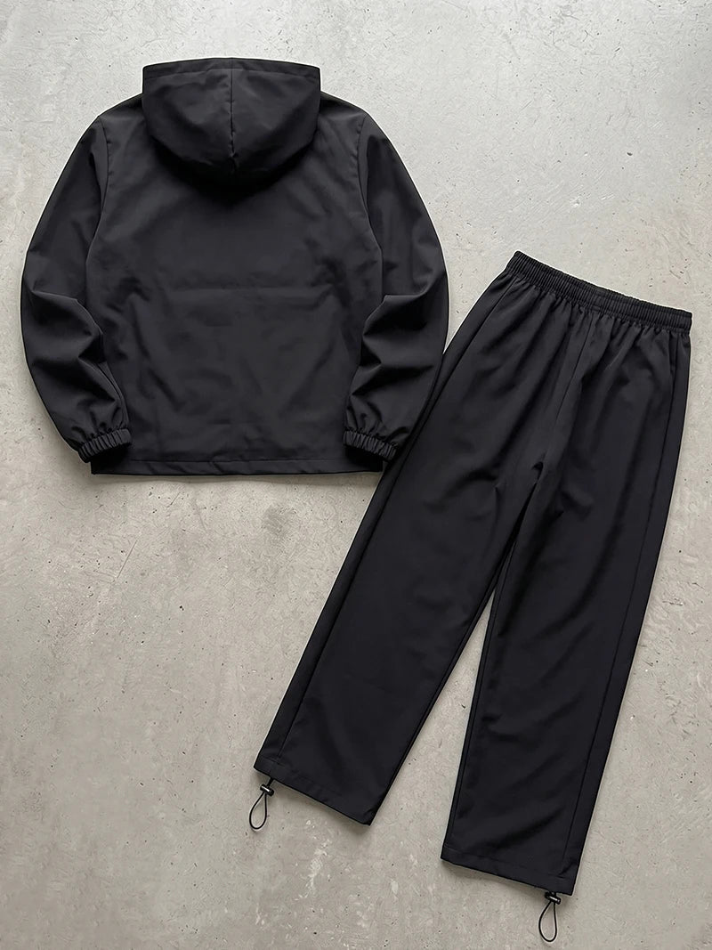 Men's 2-Piece Hooded Windbreaker Tracksuit Set – Full Zip Jacket & Quick-Dry Jogger Pants | FBA Vibes
