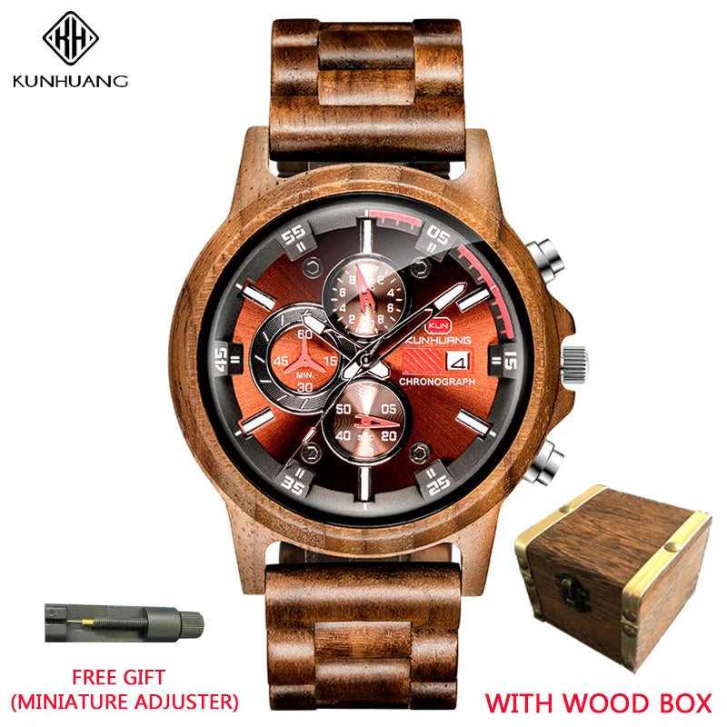 FBA Men's Sport Military Chronograph Wood Watch | Luxury Quartz Wristwatch