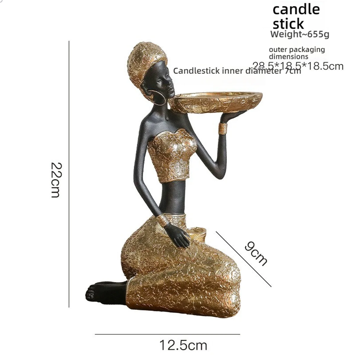African-Style Resin Sculpture | Black & Gold Candle Holder & Decorative Accent