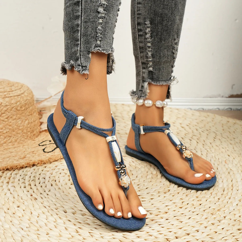 FBA Women's Bohemian Beaded Slip-On Flat Sandals | Beach Style Shoes