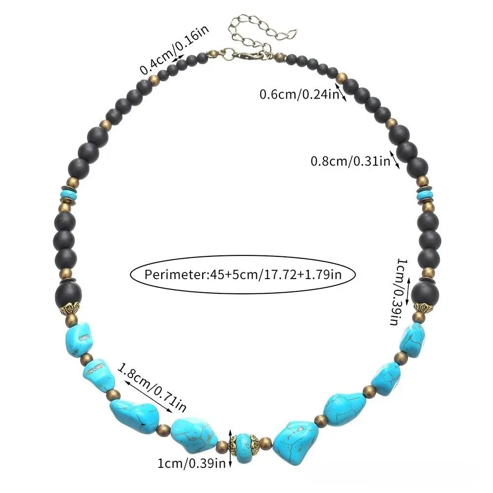 FBA Ethnic Turquoise Black Beaded Necklace for Men | Western Style Jewelry