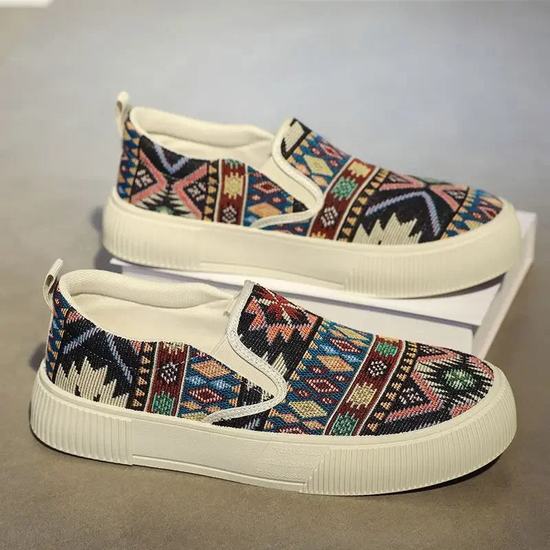 FBA Men's Canvas Printing Thick Platform Retro Sneakers | Elegant Breathable Casual Shoes