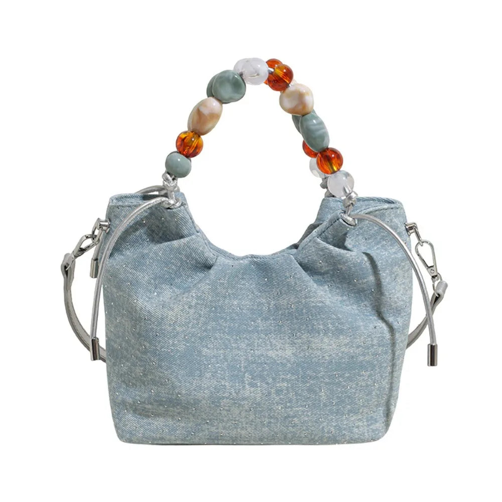 Beading Handle PU Shoulder Bag – Letter Print Korean Style Crossbody Tote