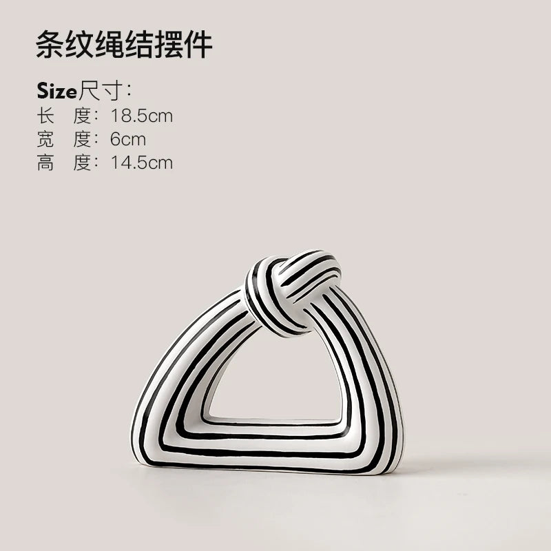Black & White Striped Knot Ceramic Vase | Modern Art Sculpture for Living Room Decor