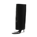 Women's Open Toe Knee-High Chelsea Boot — Stiletto Heel, Side Zip