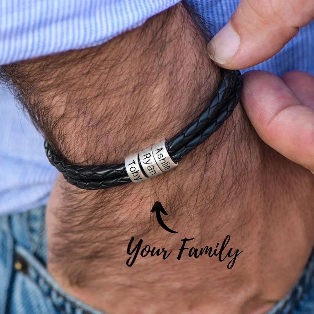 FBA Personalized Engraved Men's Leather Bracelet | Custom Name Jewelry Gift