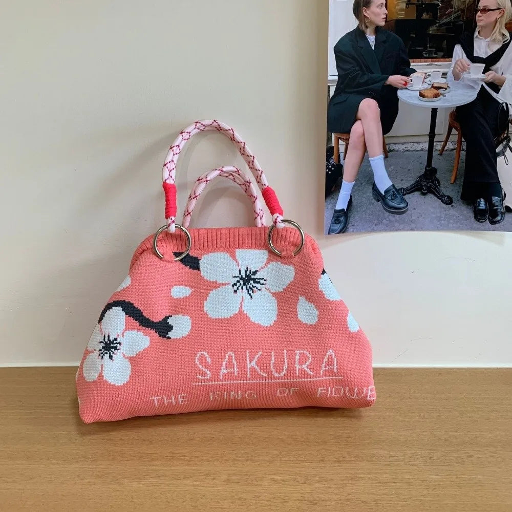 Portable Knitted Canvas Tote Bag – Reusable Large Capacity Woven Shopping Bucket Bag