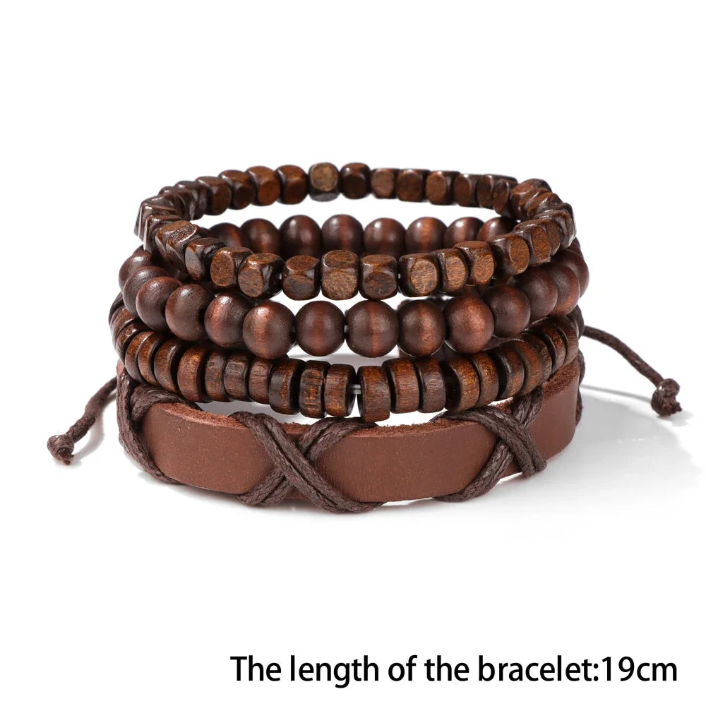 FBA Black Skull Beaded Leather Bracelet for Men | Buddhist Punk Jewelry