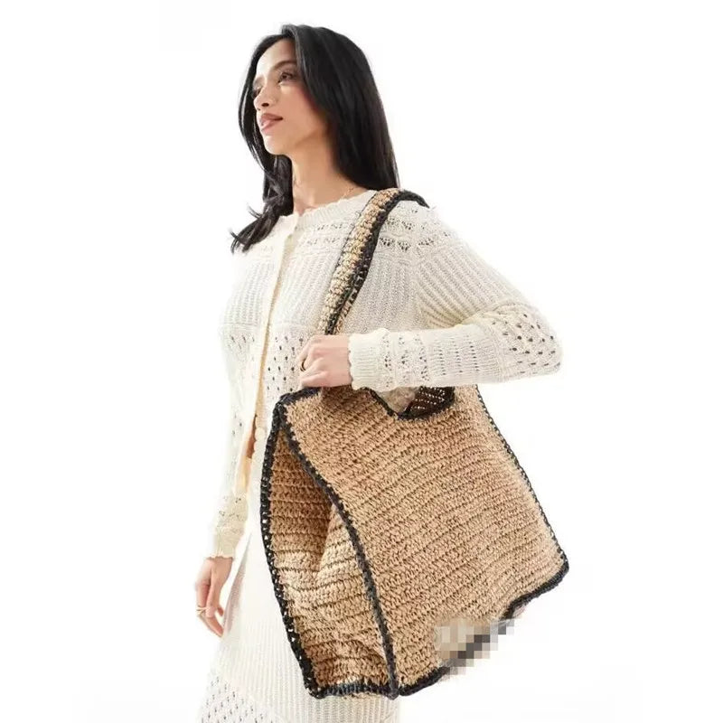 Straw Woven Top Handle Underarm Beach Tote Bag for Women – Large Capacity Luxury Shoulder Bag
